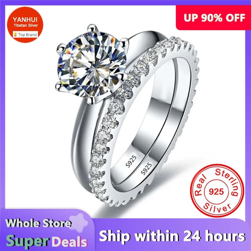 Luxury Quality 2ct SONA CZ Zircon Wedding Ring Set Tibetan Silver Bridal Set Engagement Ring Set For Women Wholesale